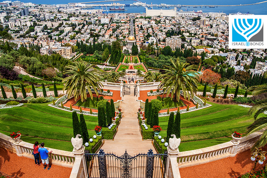 The Bahai Gardens in the middle of the growing city of Haifa