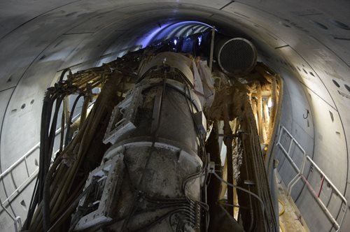 A massive 1,800-ton boring machine excavates a Red Line tunnel