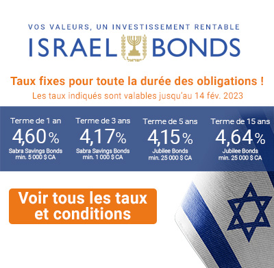 Taux des Israel Bonds 1 au 14 février 2023