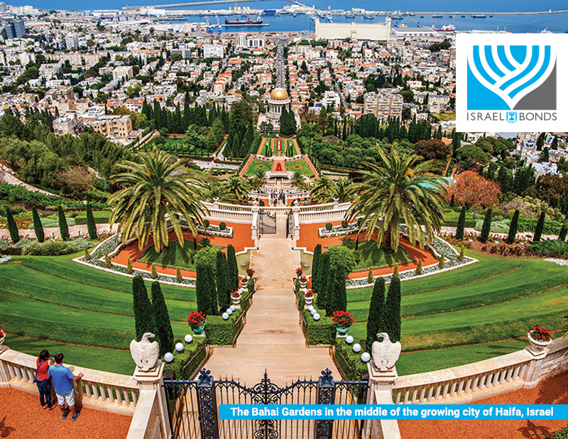 The Bahai Gardens in the middle of the growing city of Haifa